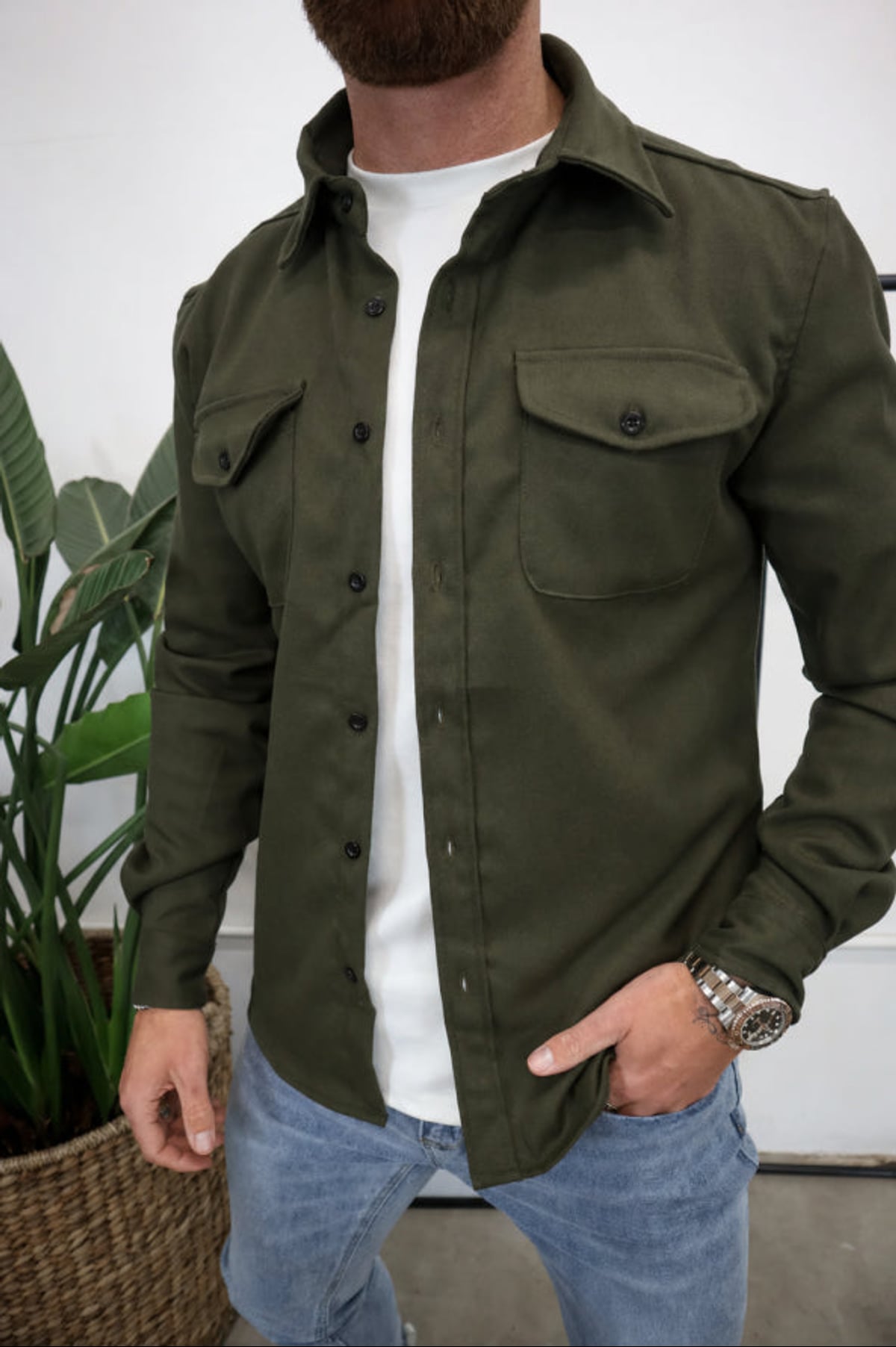 men's regular fit overshirt jacket in olive