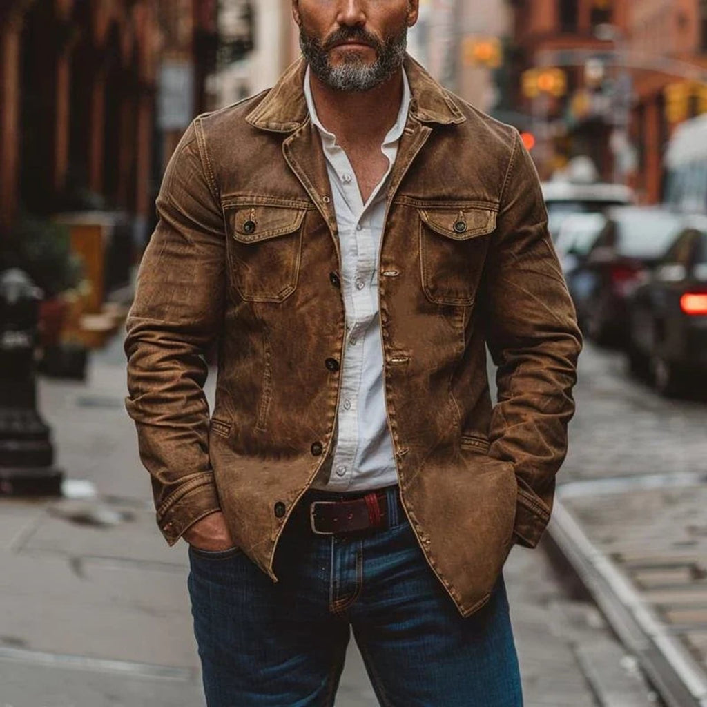 men's regular fit shirt collar jacket in brown