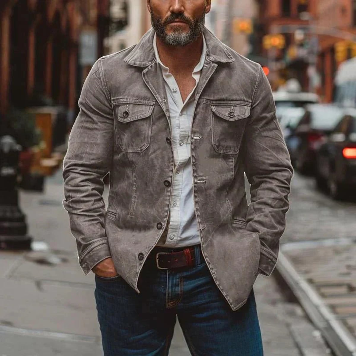 men's regular fit shirt collar jacket in gray