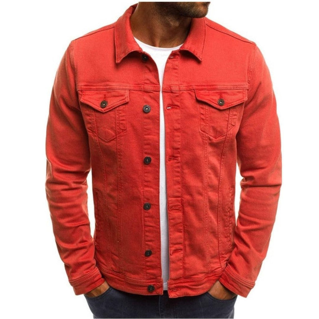 men's regular fit trucker jacket in red