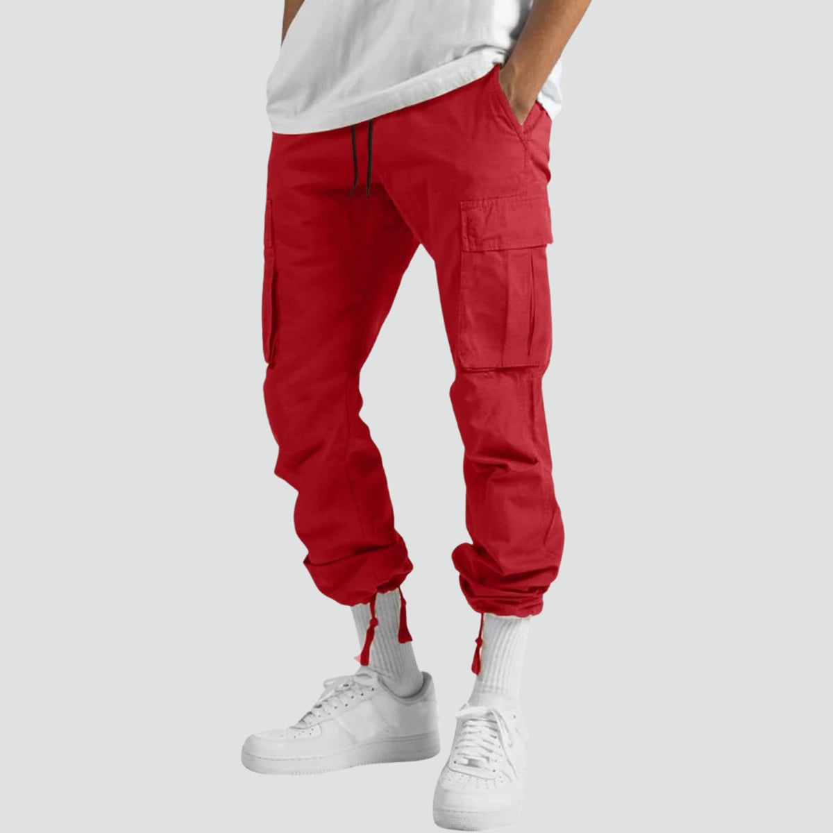 men's relaxed fit cargo pants in red