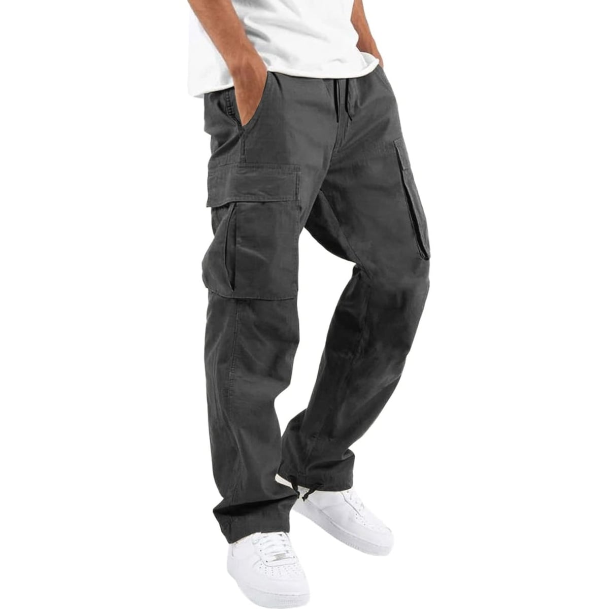 men's relaxed fit cargo pants in dark gray