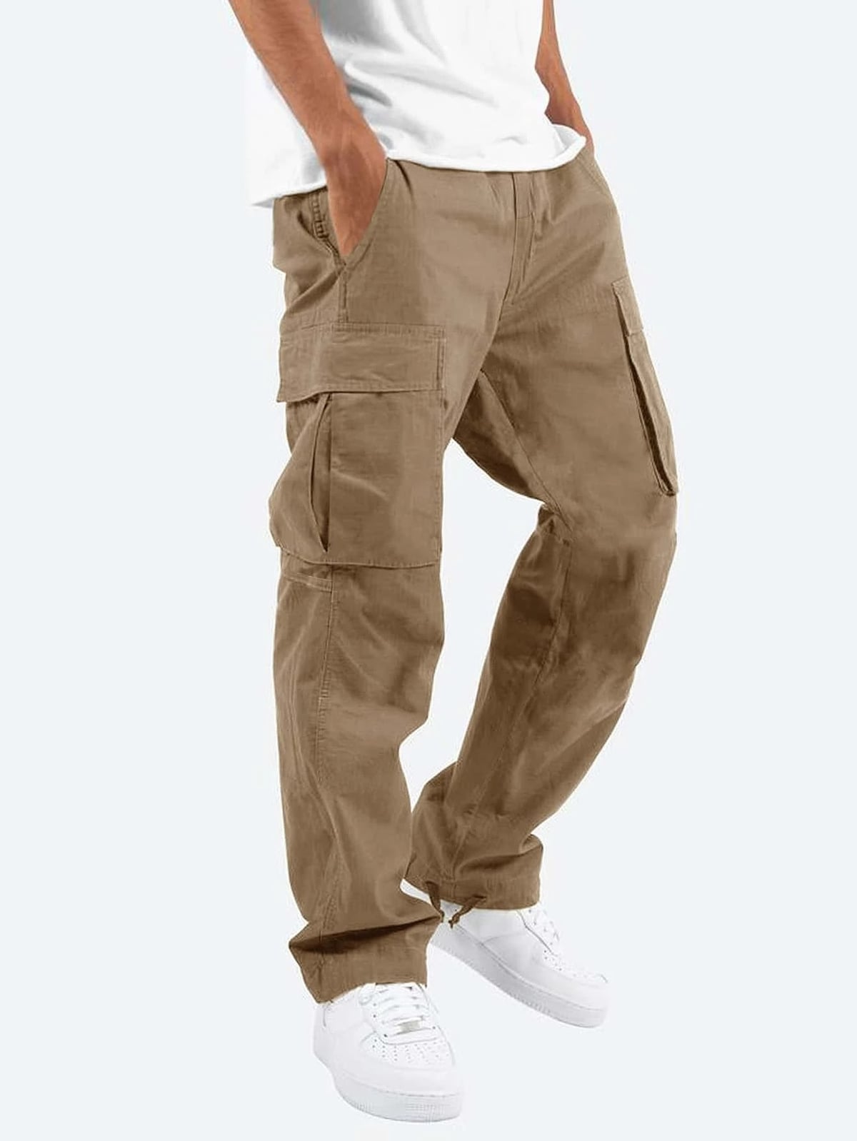 men's relaxed fit cargo trousers in brown