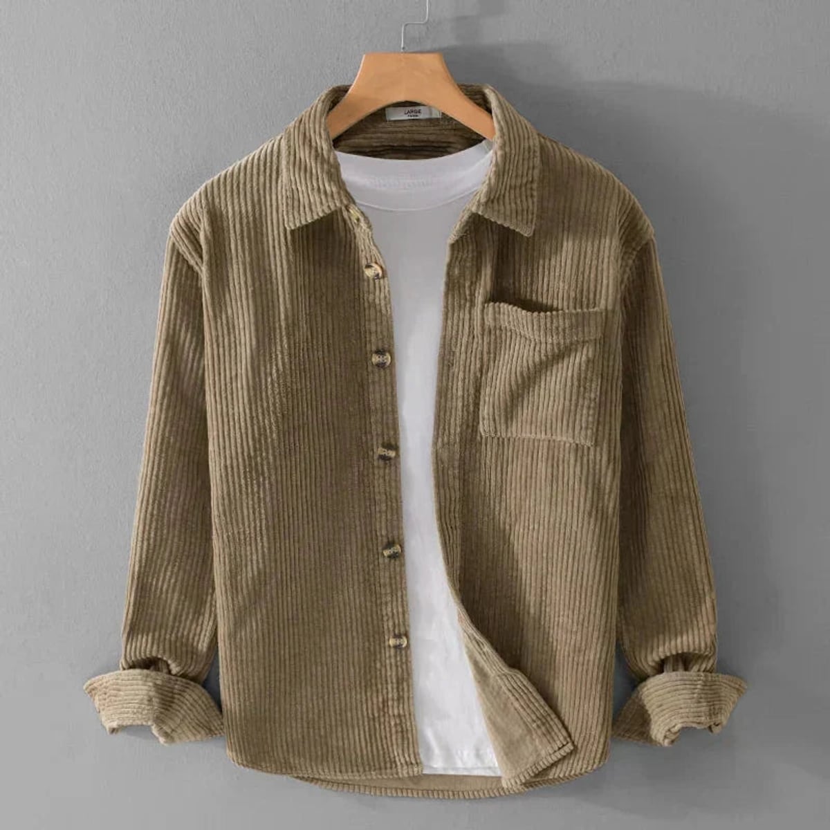 men's relaxed fit corduroy shirt jacket in khaki