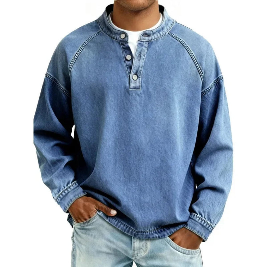 men's relaxed fit henley long sleeve shirt in sky blue