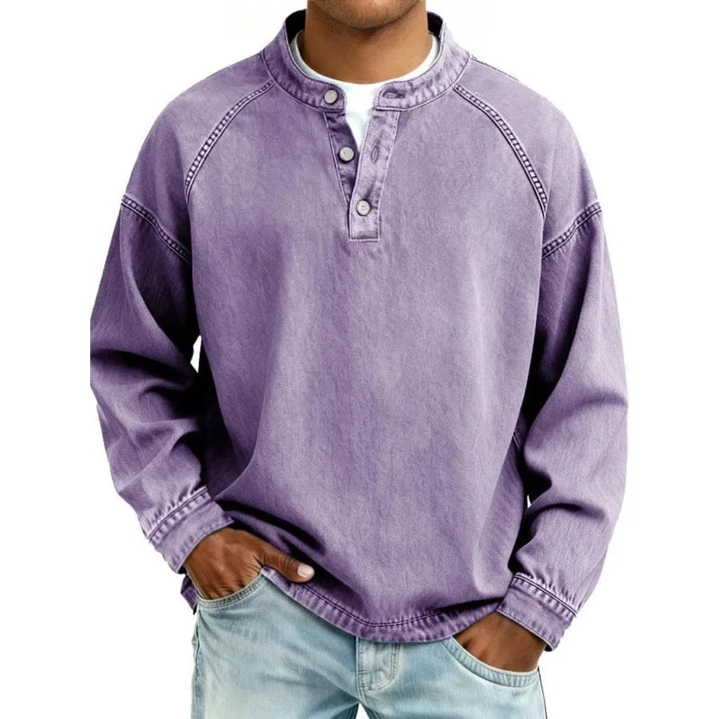 men's relaxed fit henley long sleeve shirt in purple