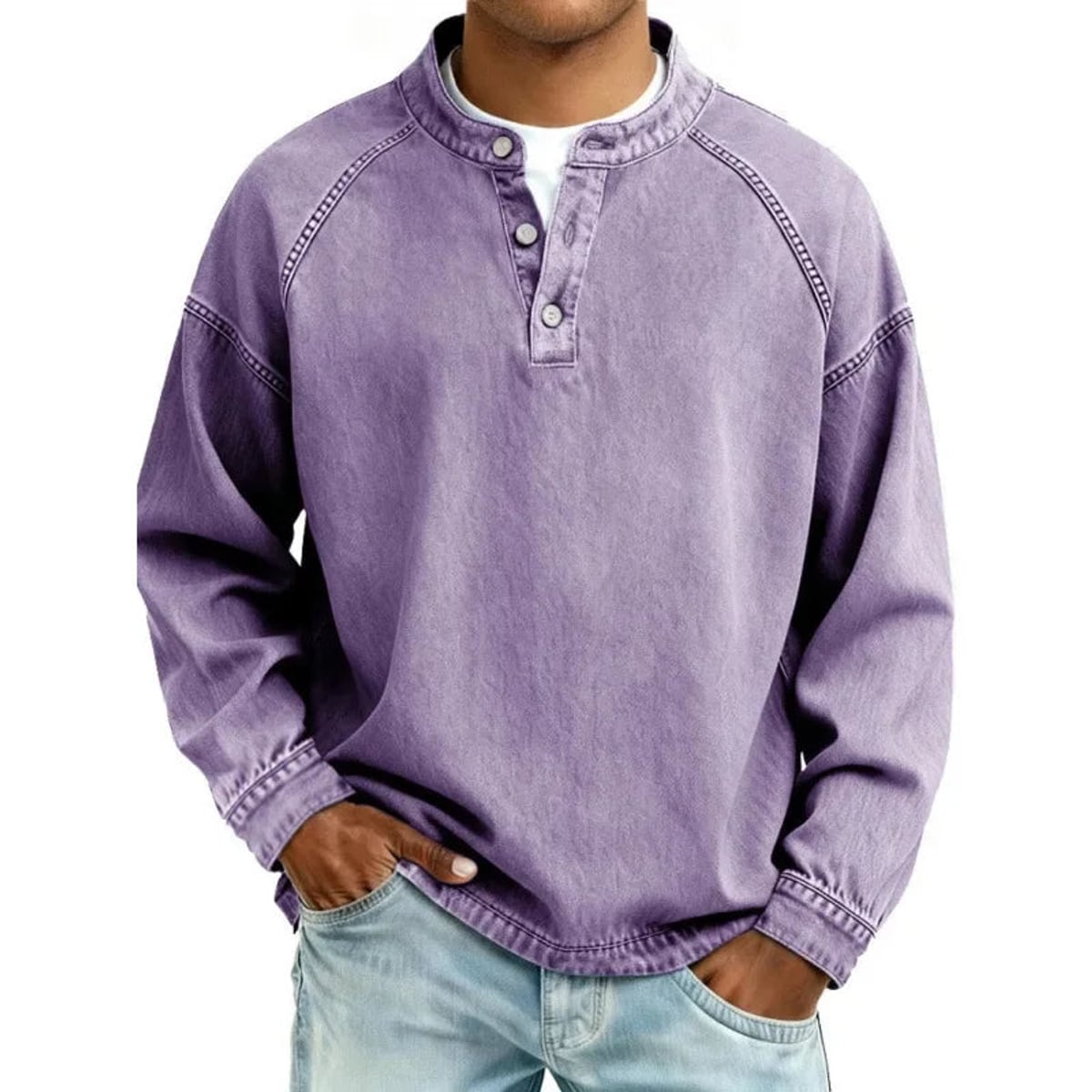 men's relaxed fit henley long sleeve shirt in purple