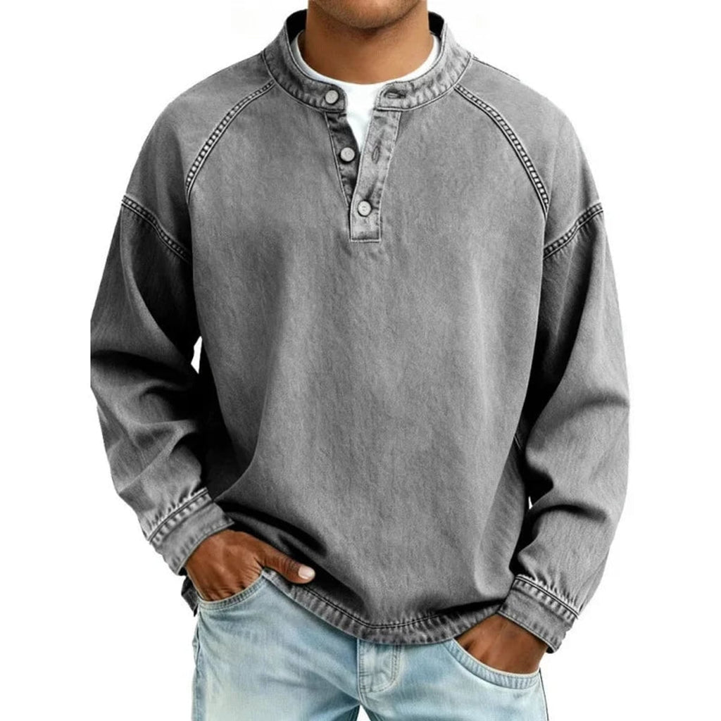men's relaxed fit henley long sleeve shirt in gray