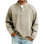 men's relaxed fit henley long sleeve shirt in khaki