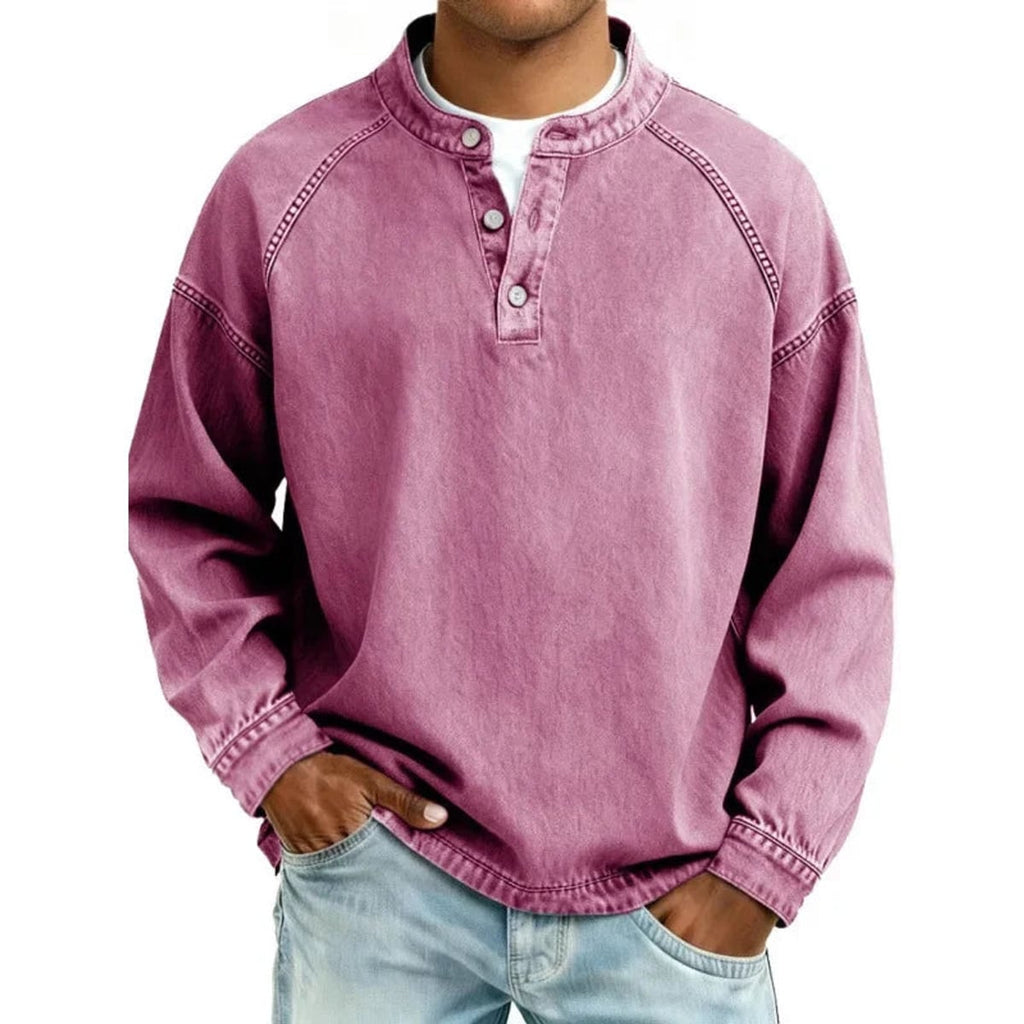 men's relaxed fit henley long sleeve shirt in pink