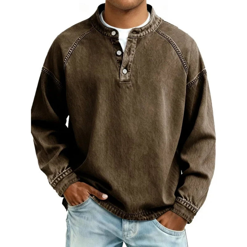 men's relaxed fit henley long sleeve shirt in dark brown