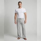 men's relaxed fit linen drawstring trousers in gray