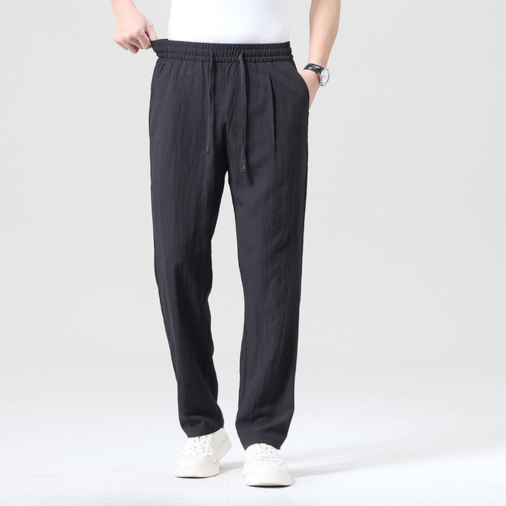 men's relaxed fit linen drawstring trousers in black