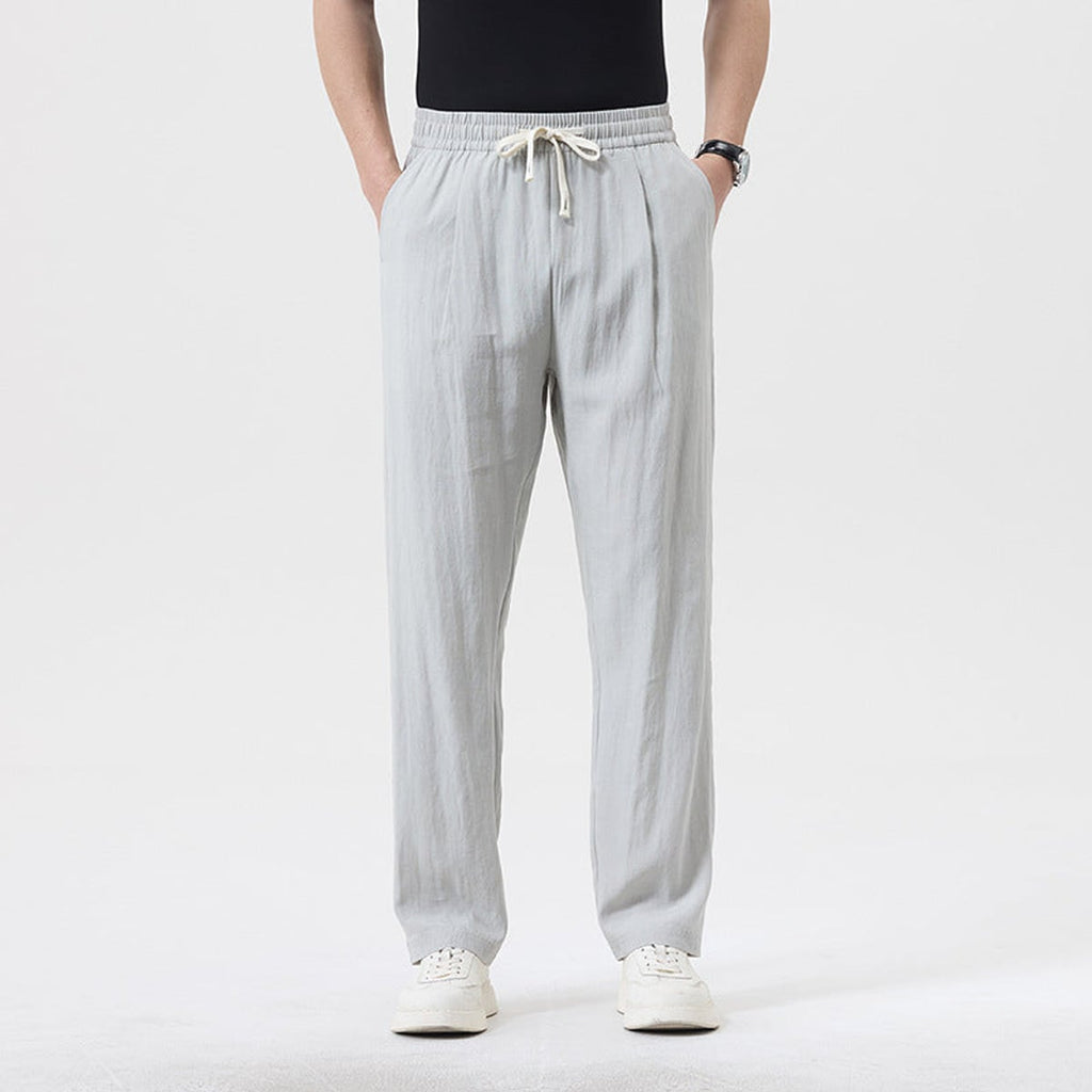 men's relaxed fit linen drawstring trousers in gray