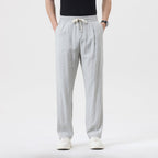 men's relaxed fit linen drawstring trousers in gray