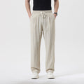 men's relaxed fit linen drawstring trousers in khaki style1