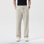 men's relaxed fit linen drawstring trousers in khaki style1