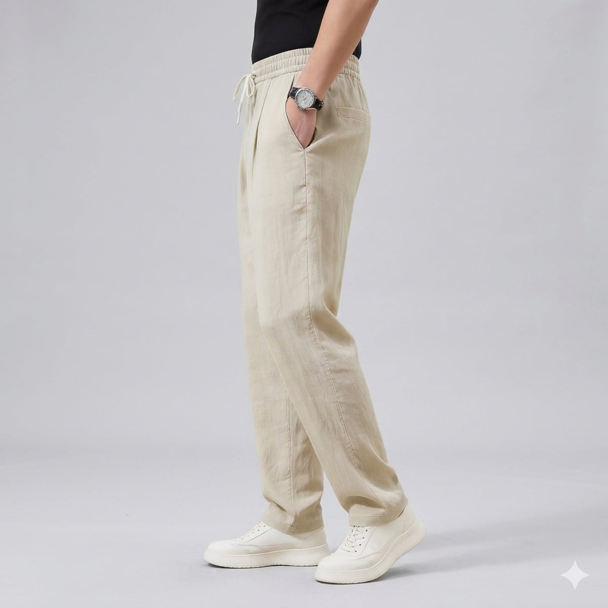 men's relaxed fit linen drawstring trousers
