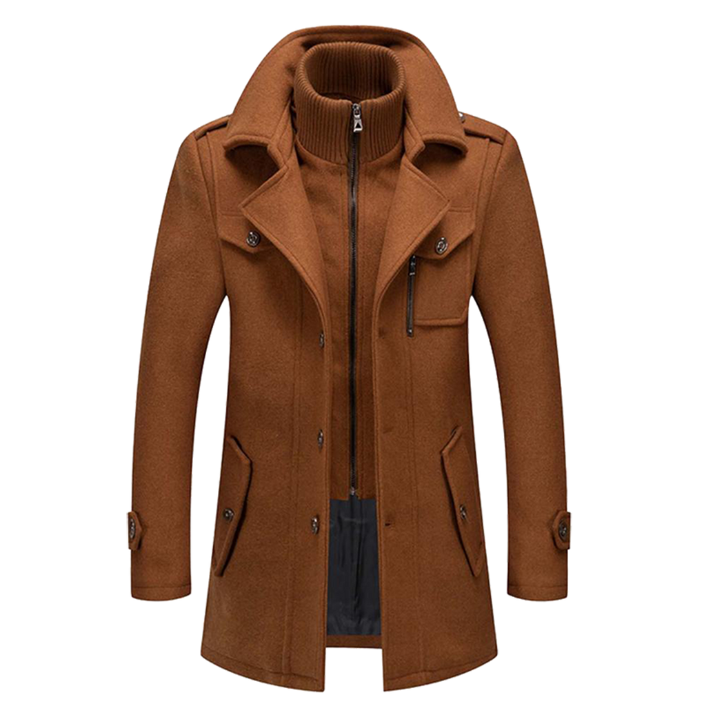 men's relaxed fit long overcoat in brown