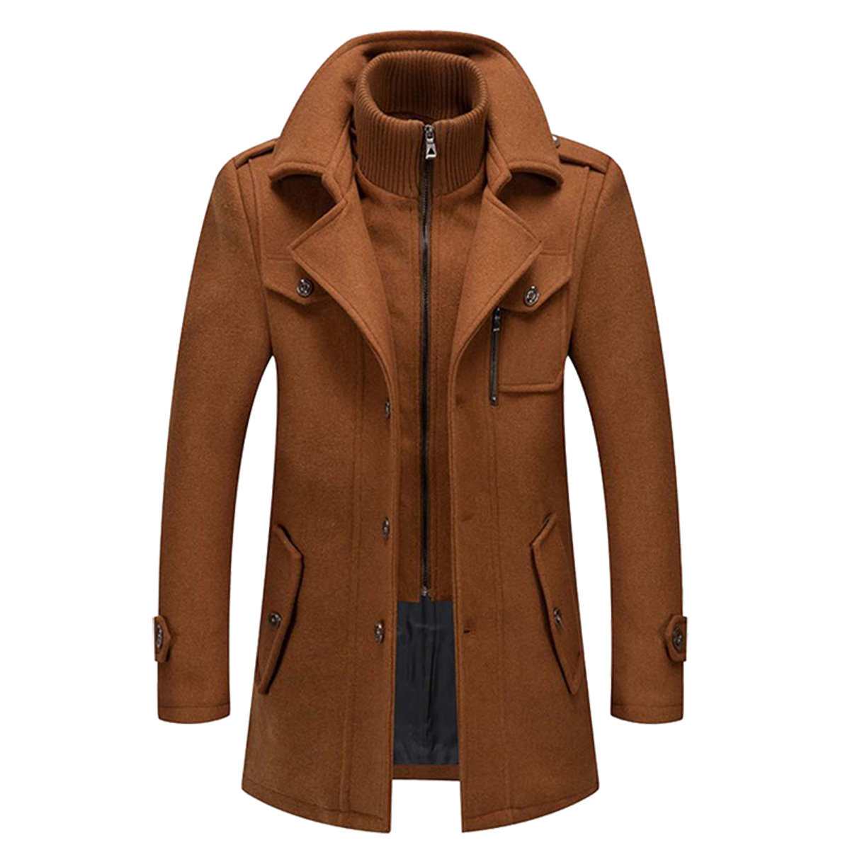 men's relaxed fit long overcoat in brown