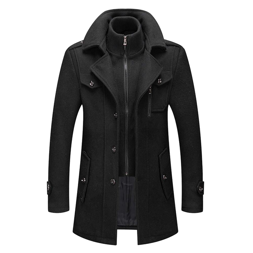 men's relaxed fit long overcoat in black