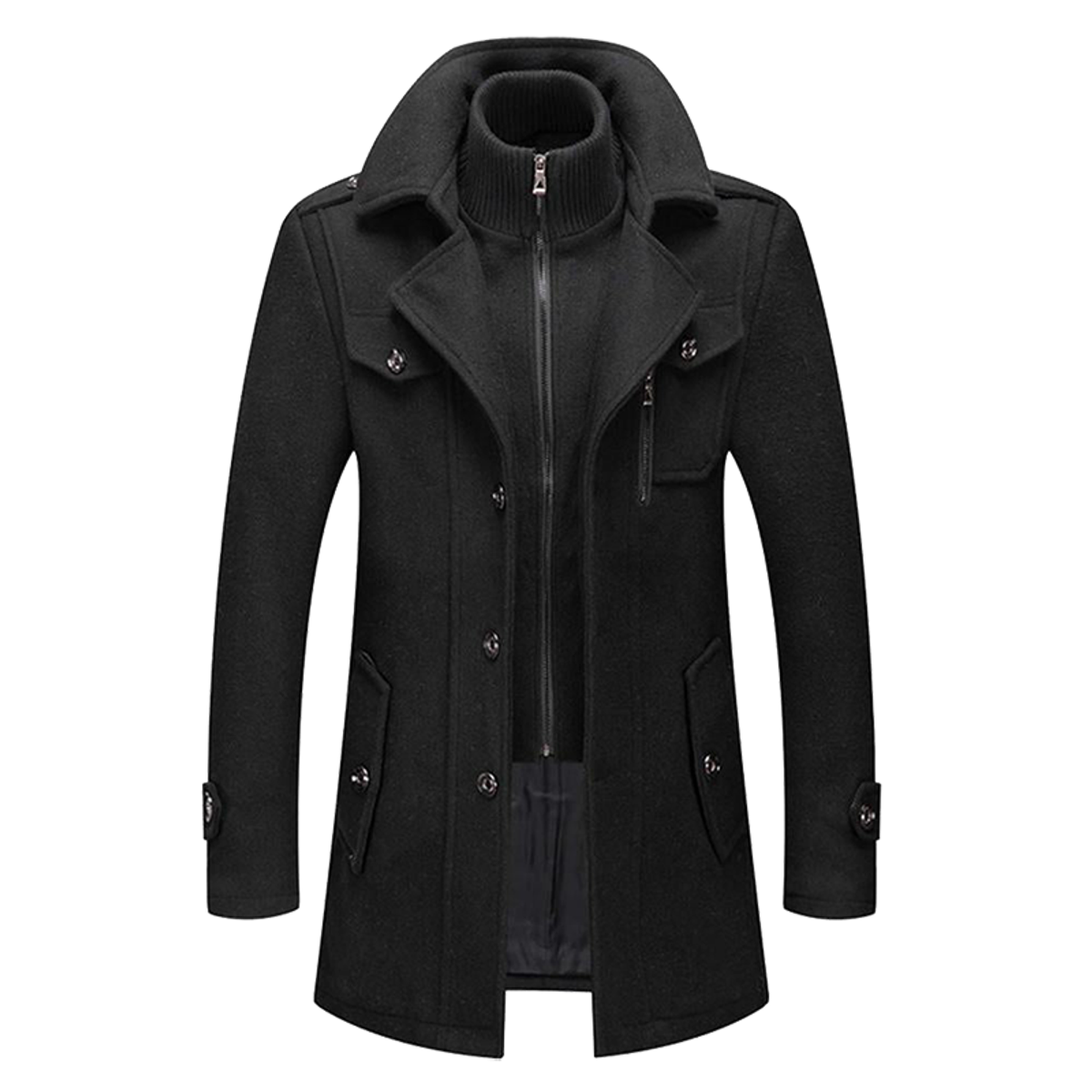 men's relaxed fit long overcoat in black