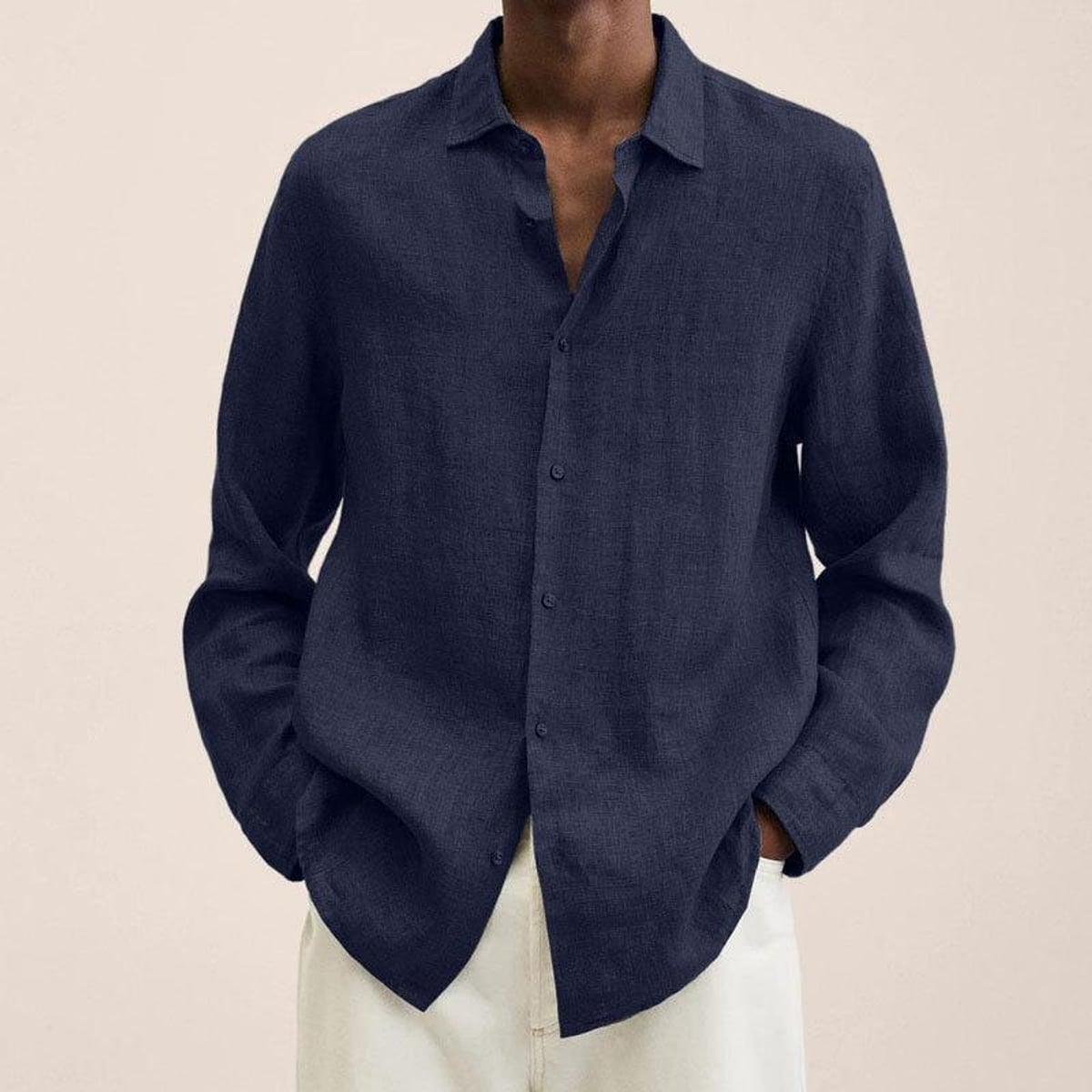 men's relaxed fit long sleeve shirt in navy