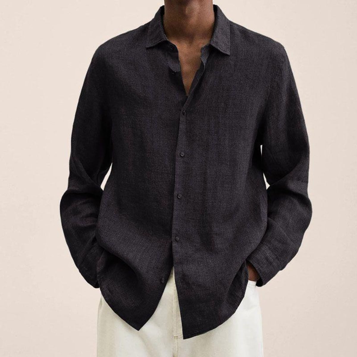 men's relaxed fit long sleeve shirt in black