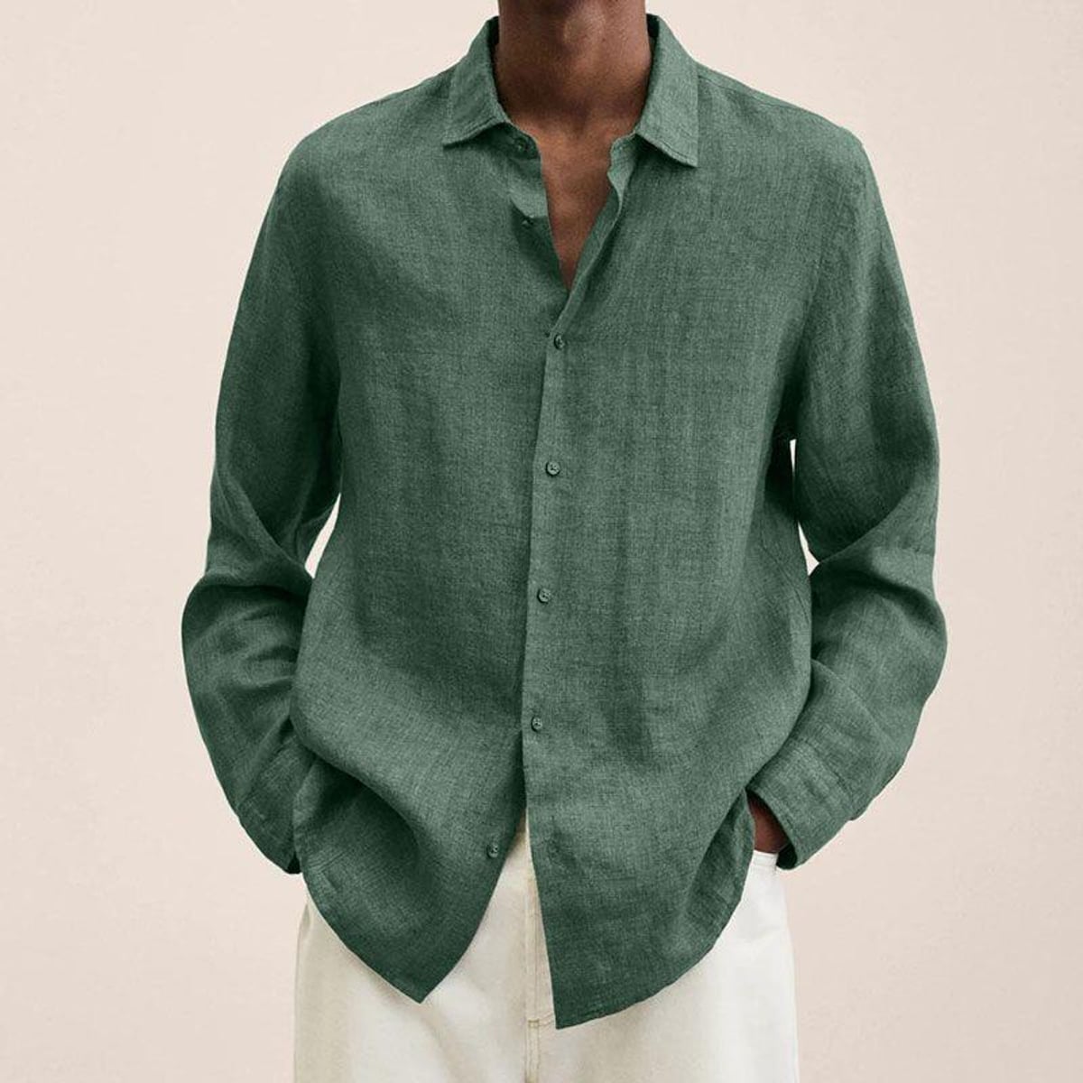 men's relaxed fit long sleeve shirt in light green