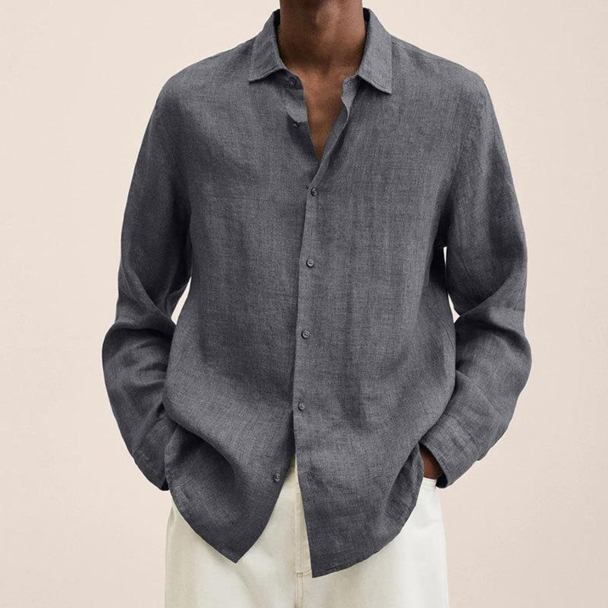 men's relaxed fit long sleeve shirt in gray