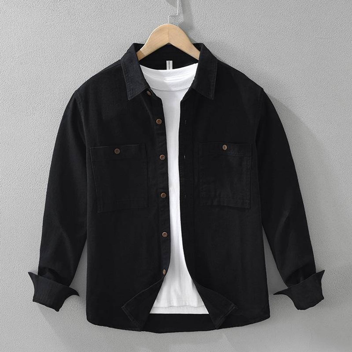 men's relaxed fit overshirt in black