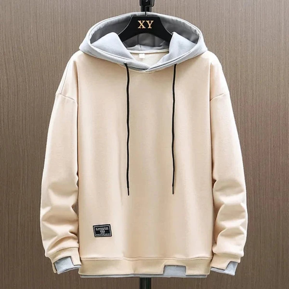 men's relaxed fit pullover classic hoodie in beige