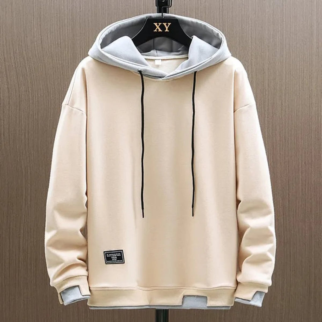 men's relaxed fit pullover hoodie in beige