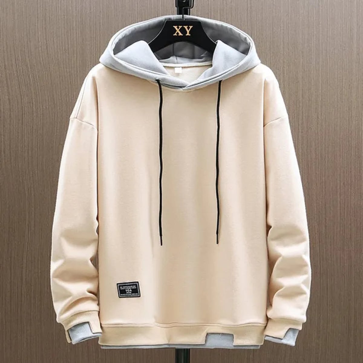 men's relaxed fit pullover hoodie in beige