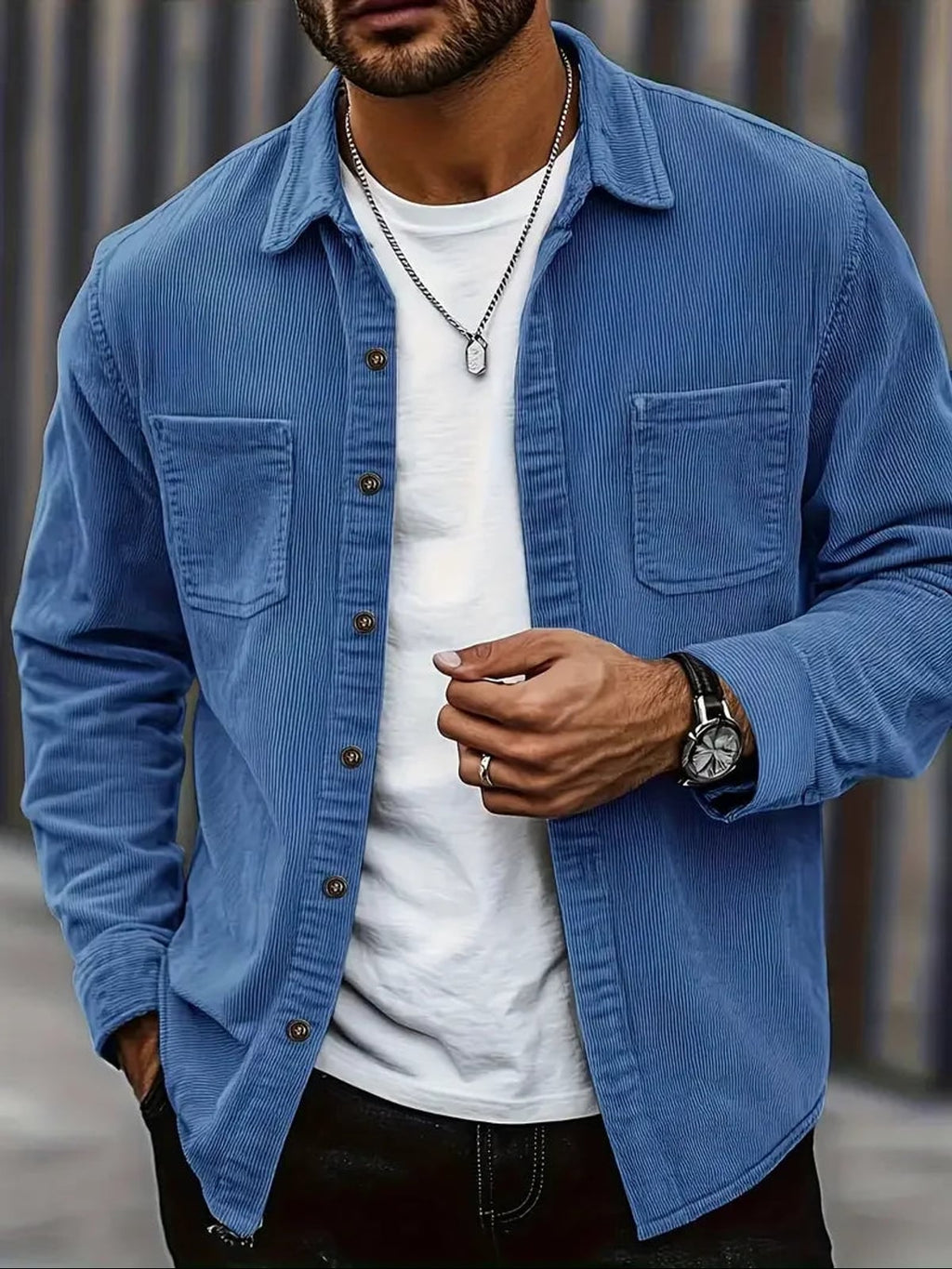 men's relaxed fit shirt jacket in blue
