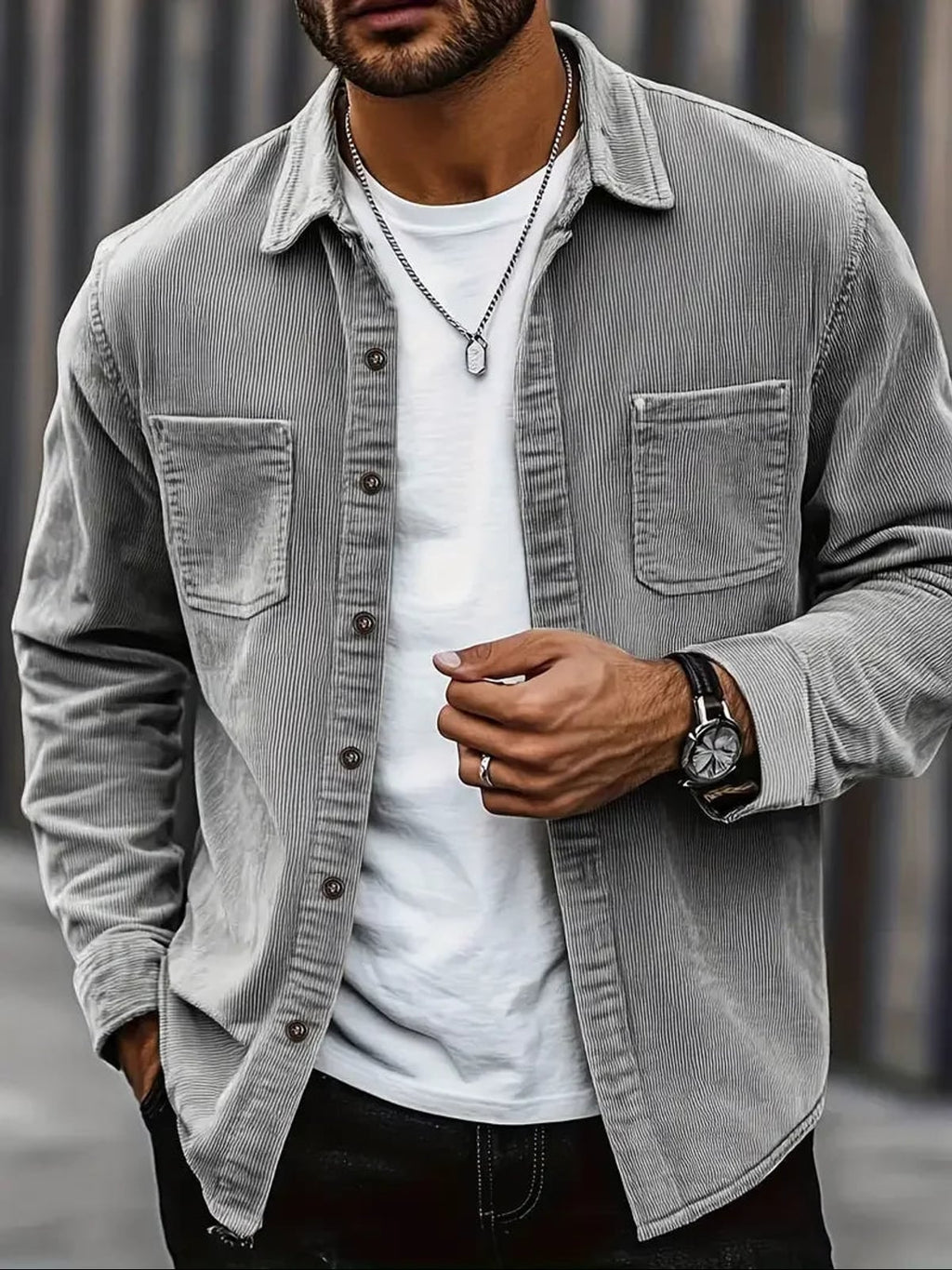 men's relaxed fit shirt jacket in gray