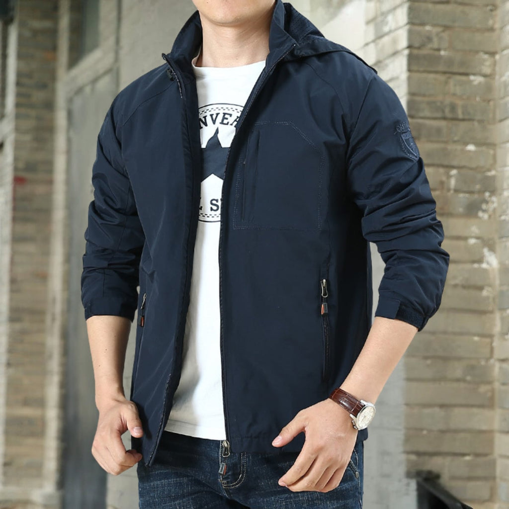 men's relaxed fit stand collar jacket in navy