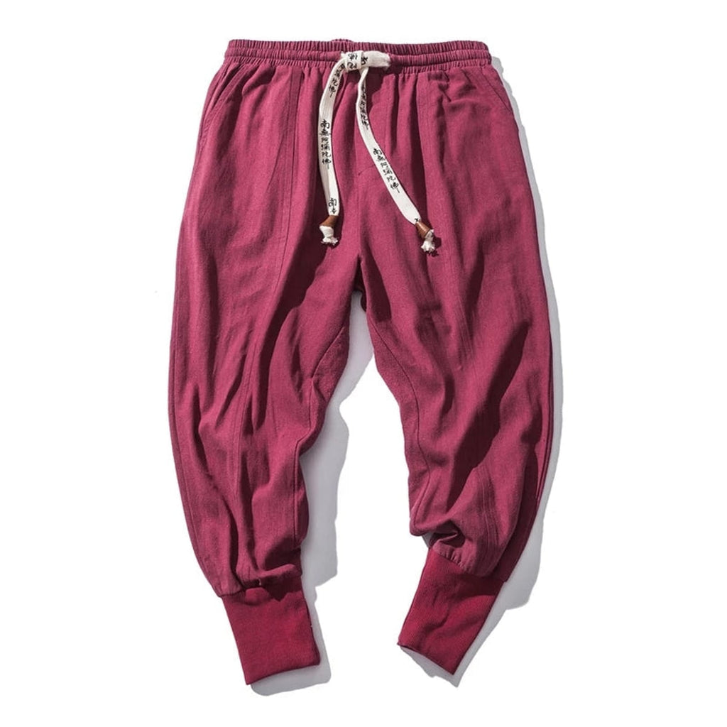 men's relaxed fit tapered harem trousers in red