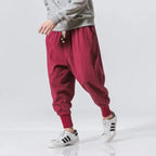 men's relaxed fit tapered harem trousers in red