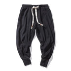 men's relaxed fit tapered harem trousers in black