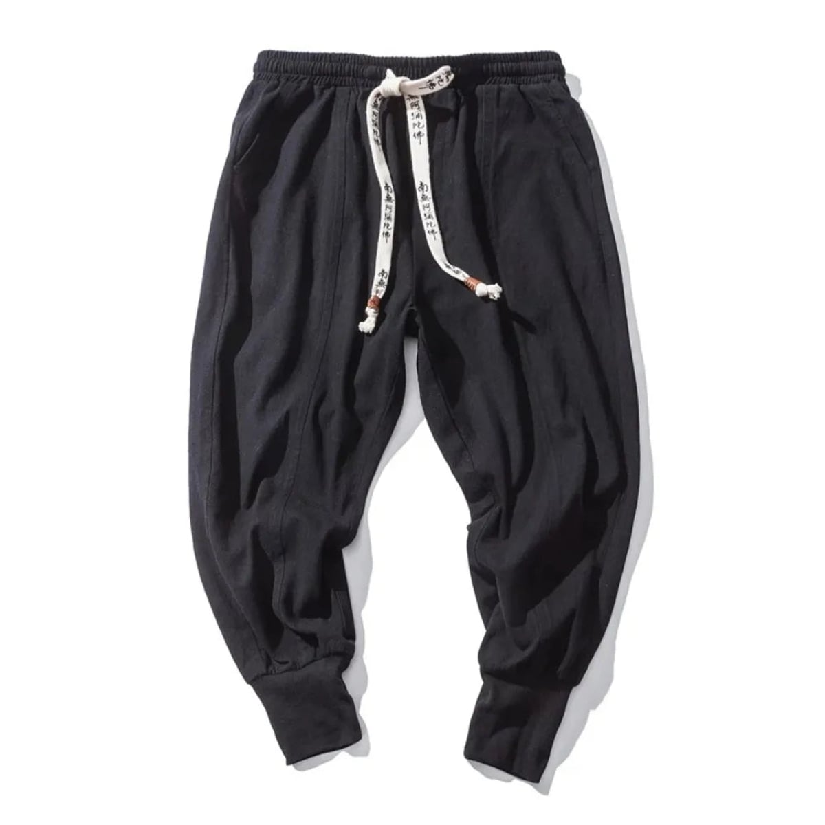 men's relaxed fit tapered harem trousers in black