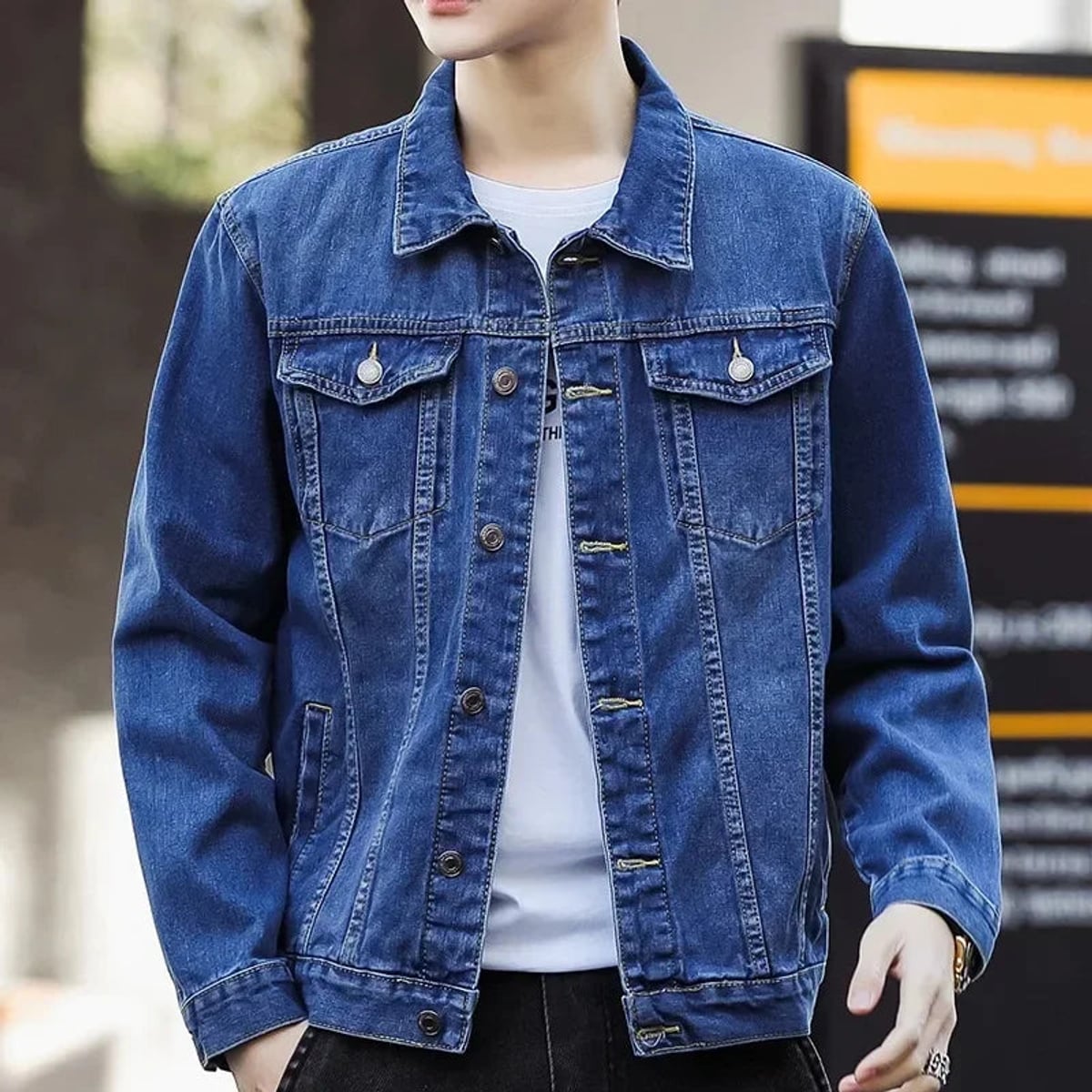 men's relaxed fit trucker jacket in dark blue
