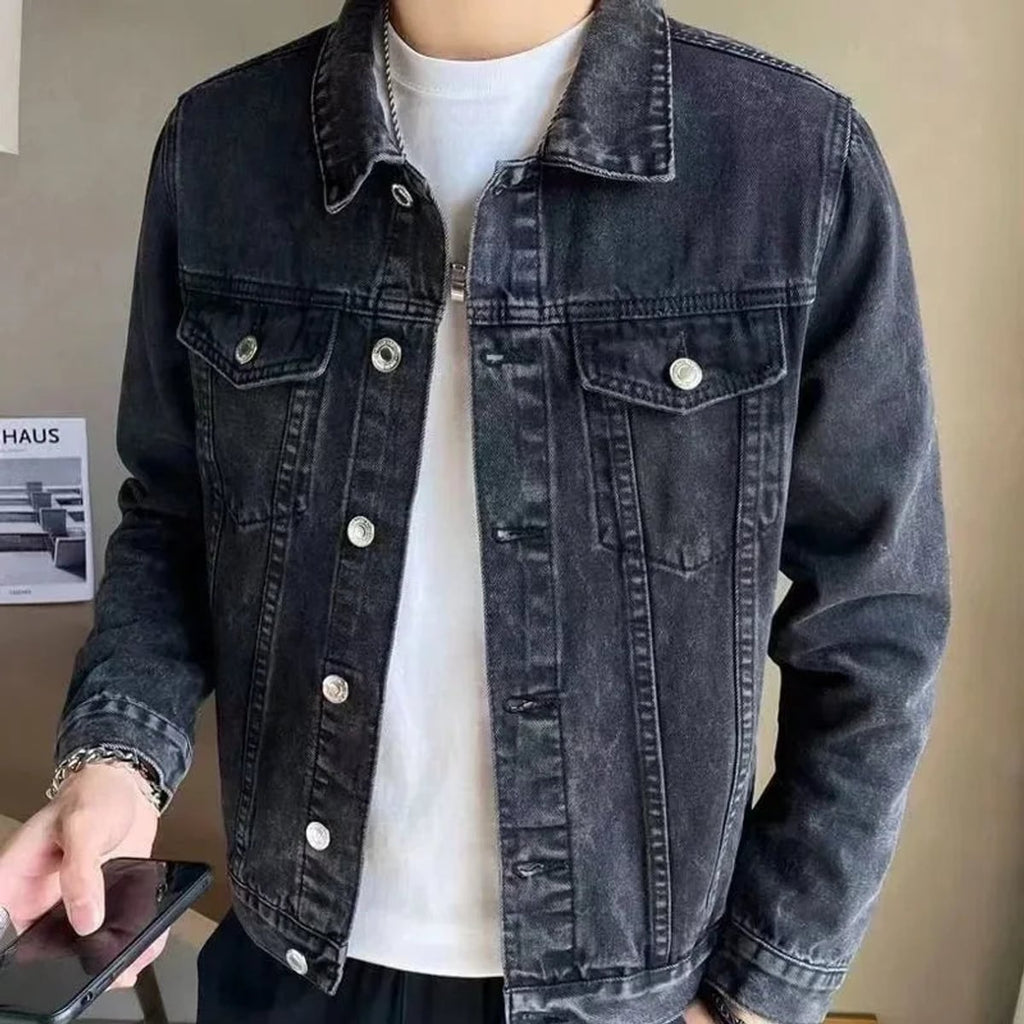 men's relaxed fit trucker jacket in dark gray