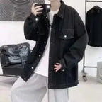 men's relaxed fit trucker jacket in black