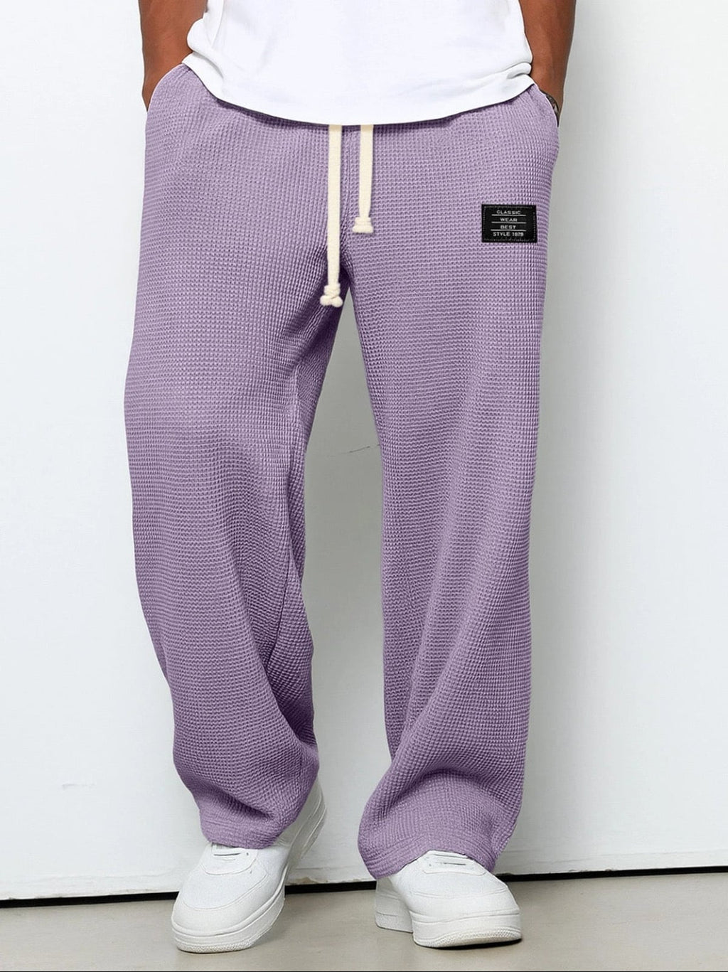 men's relaxed fit wide leg jogger trousers in purple