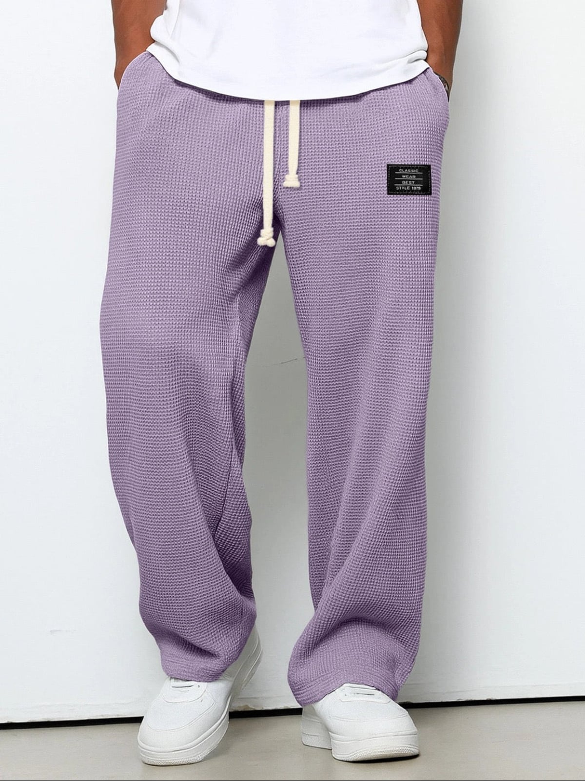 men's relaxed fit wide leg jogger trousers in purple