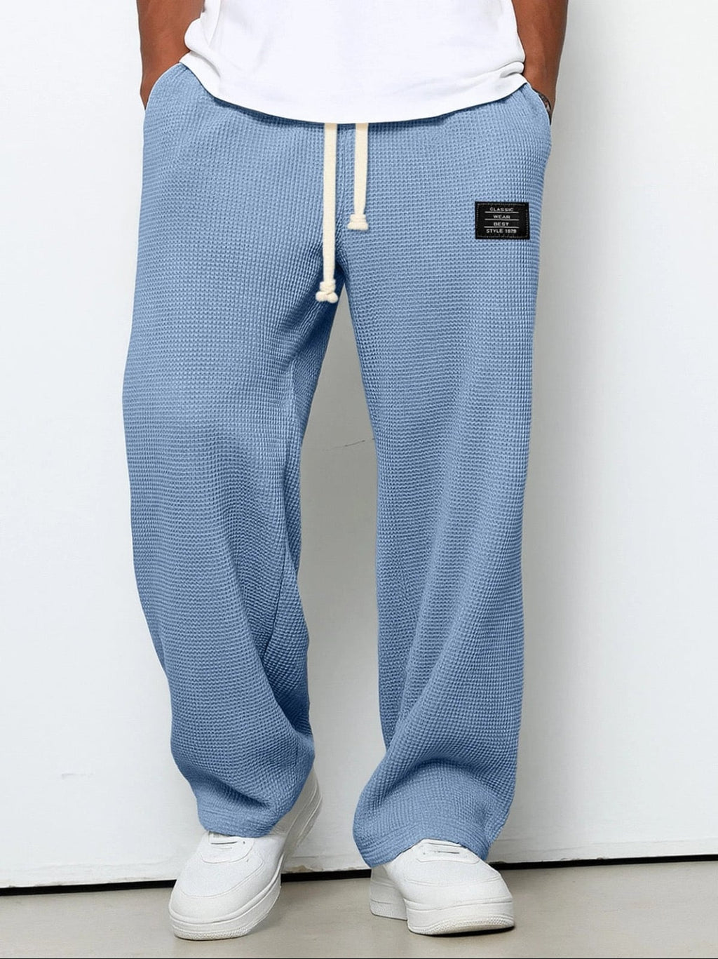 men's relaxed fit wide leg jogger trousers in sky blue
