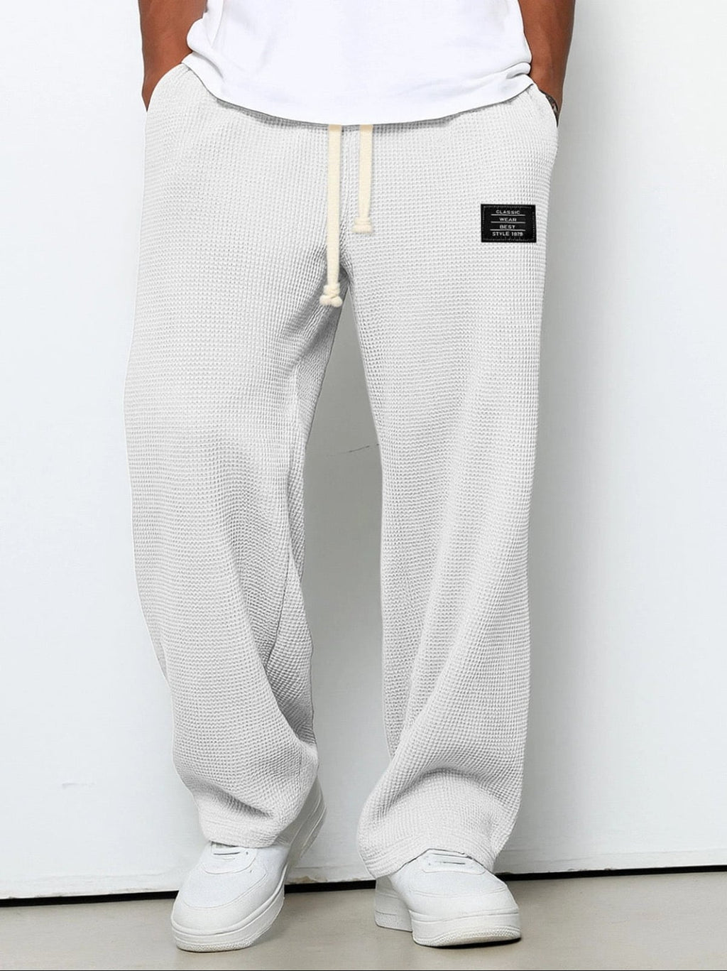 men's relaxed fit wide leg jogger trousers in white