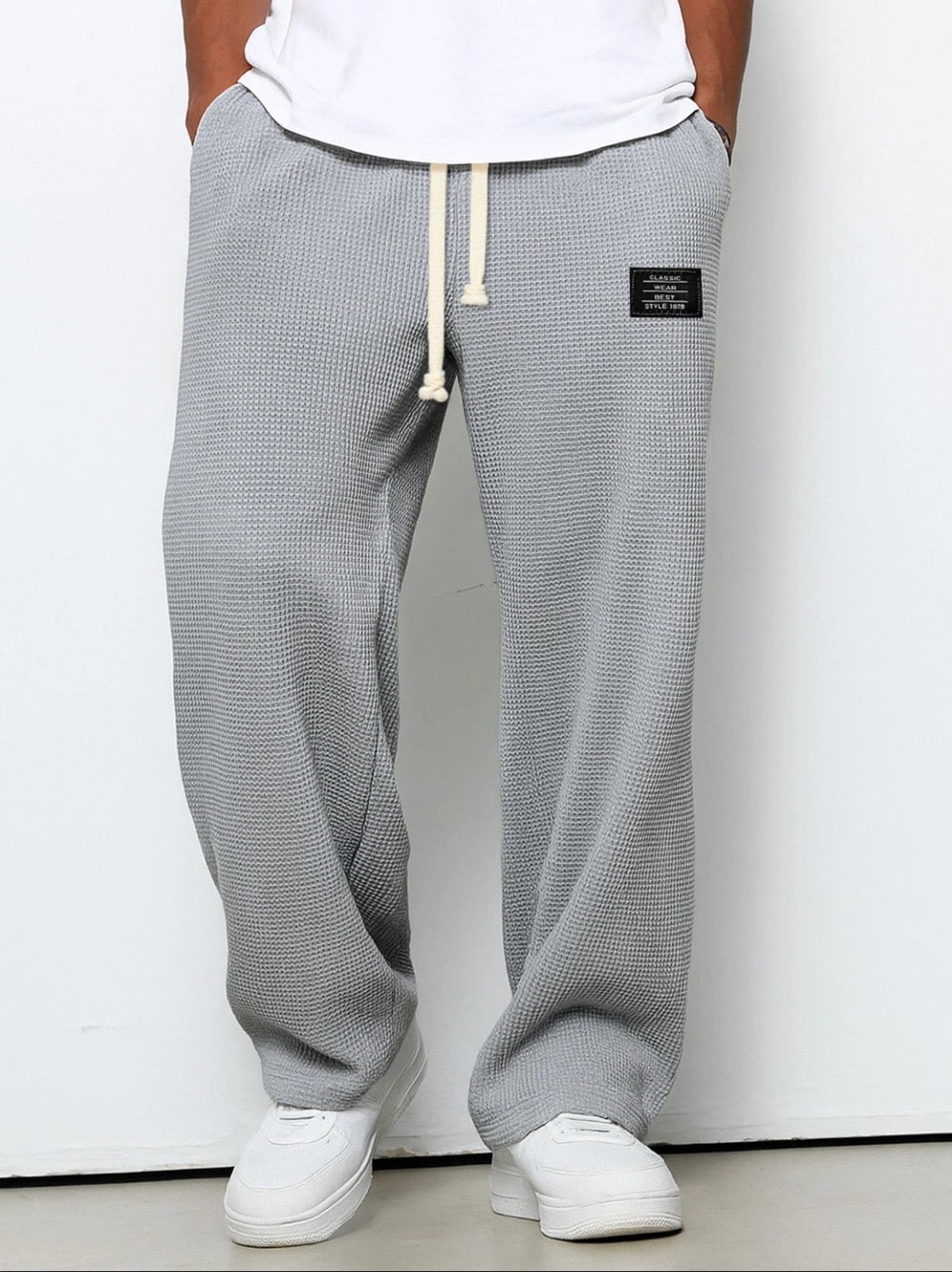 men's relaxed fit wide leg jogger trousers in gray