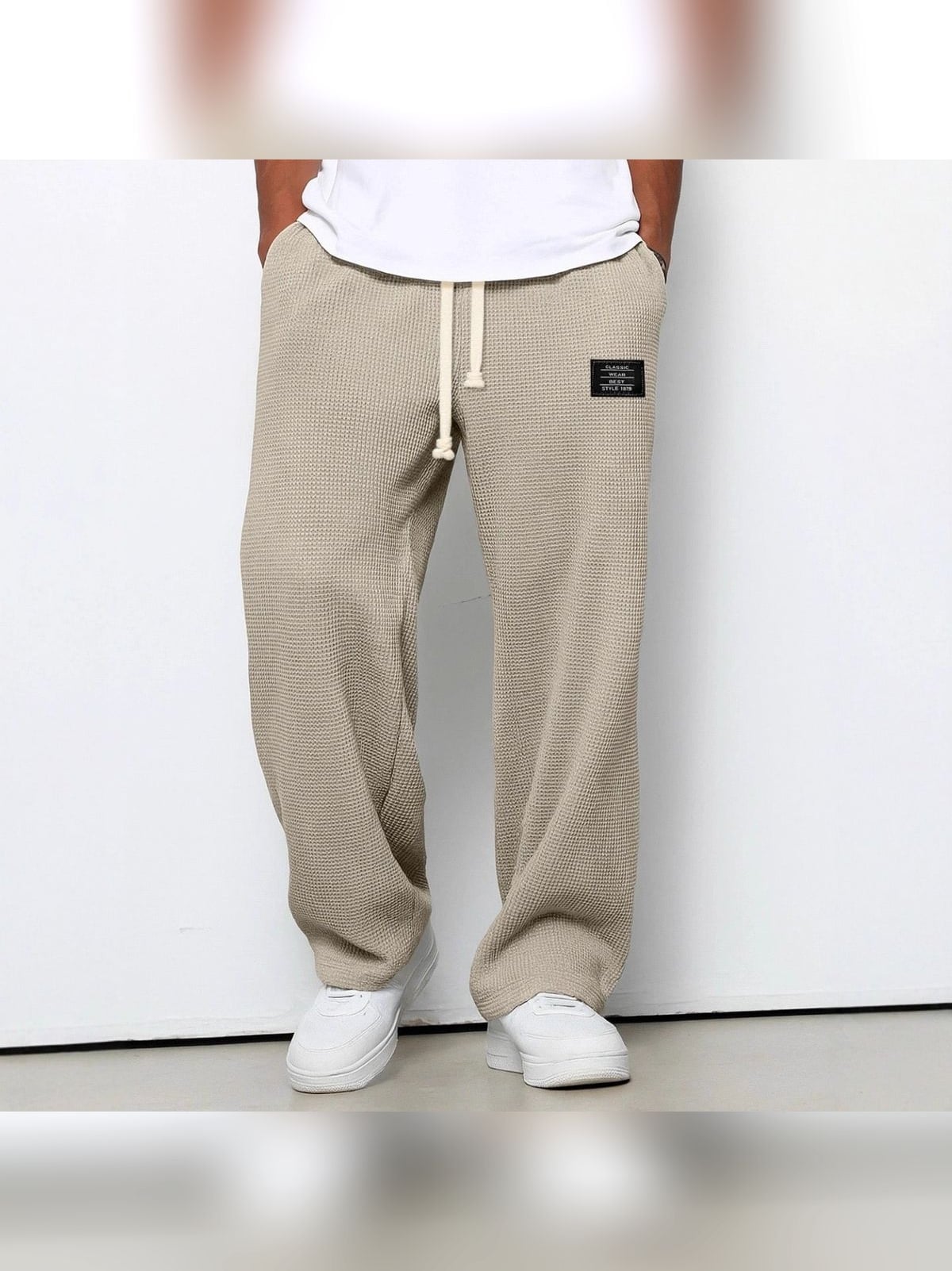 men's relaxed fit wide leg jogger trousers in khaki